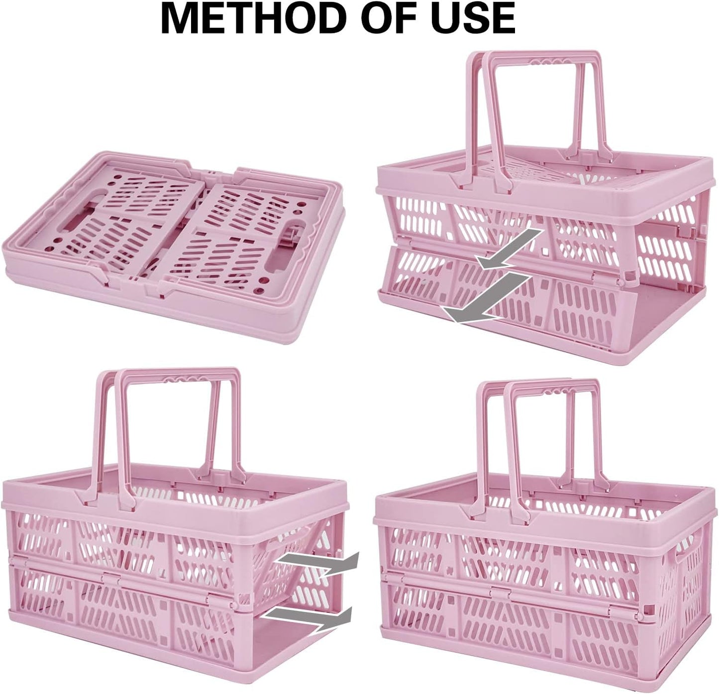 ZHJINGYU crates for storage,plastic baskets for organizing,collapsible shopping basket,foldable crate with Handles,collapsible storage crate,car basket,for Kitchen,Bathroom,Medicine.small,Pink