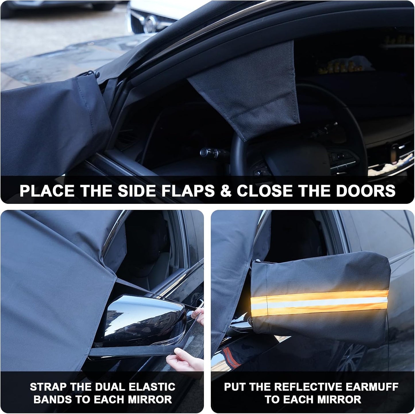 Windshield Cover for Ice and Snow, Car Windshield Protector for Winter Frost Ice Snow Sleet Protection, Includes Anti-Theft Straps, Side Mirror Protector for Cars SUVS Vans Truck Van, Medium (72"x42")