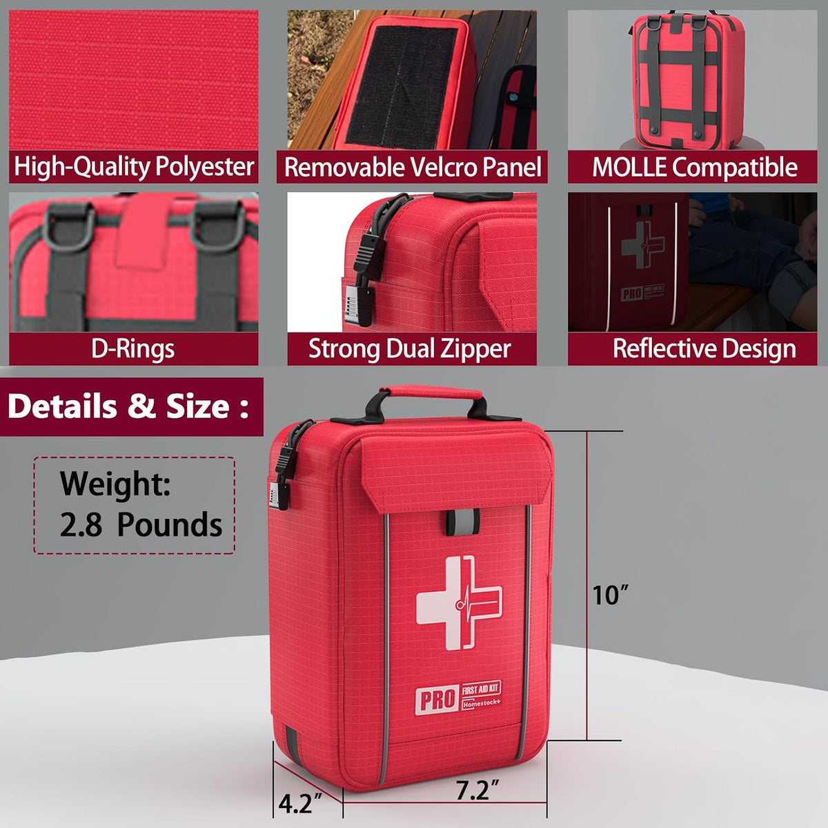 Upgrade - Comprehensive First Aid Kit with Labelled Compartments, Molle System Emergency Kits for Car,Home,Hiking, Backpacking, Camping, Traveling, and Cycling