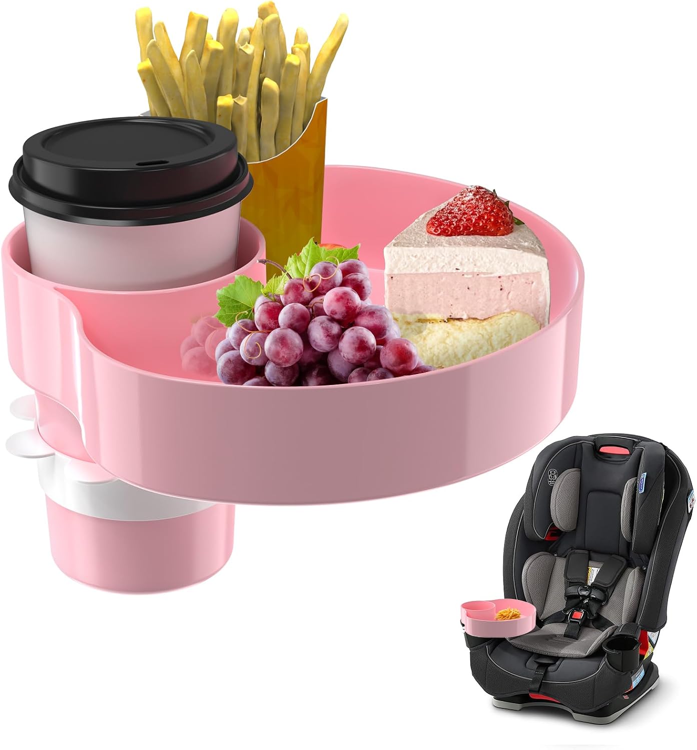Kids Car Seat Tray, Travel Tray with Cup Holder for Toddler Baby, Kids Car Seat Food Snack Organizer for Road Trip, Stroller snack tray travel must haves - Pink
