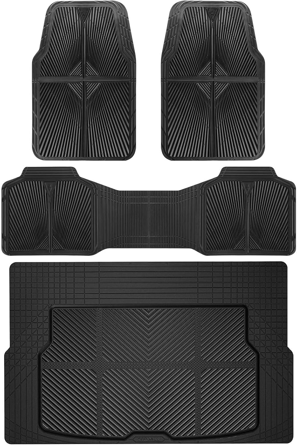 CAR PASS Rubber Floor Mats&Cargo Liner,Waterproof Trucks Mats Heavy Duty,All Weather Trim-to-Fit Automotive Mats for Cars Trucks SUV,Anti-Slip Easy Clean Durable,Full Set 5-Piece,3D Emboss All Black