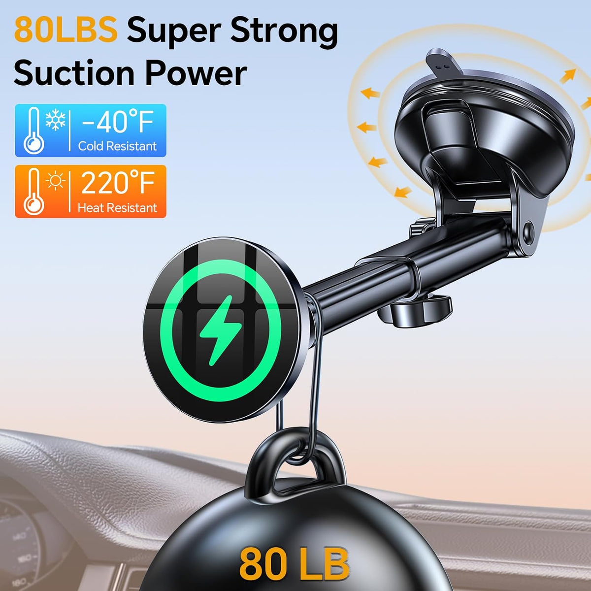 Coolpow for MagSafe Car Mount Charger【Ultra Magnet】Magnetic Phone Holders for Your Car Charger Magnetic Wireless Car Phone Holder Charger Car Accessories for Women Cell Phone Mount for iPhone 17 16 15