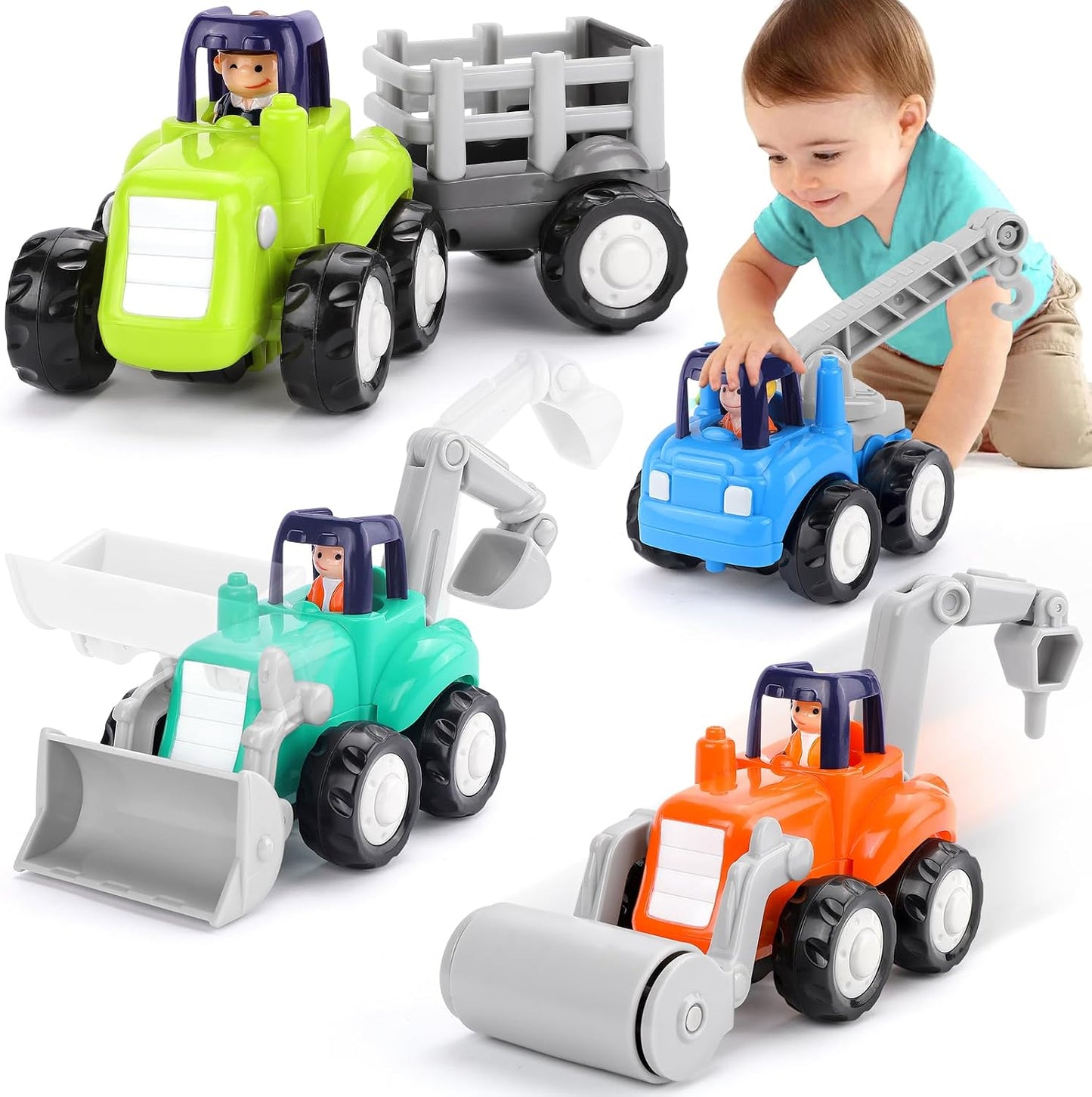 Toddler Toy Car，4PCS Inertia Toy Push and Go Cars，Toys for 2 Year Old Boy | Friction Powered Cars，Birthday & Christmas Gift for Boy and Girl，Construction Truck，Kids Outdoor & Indoor Toys