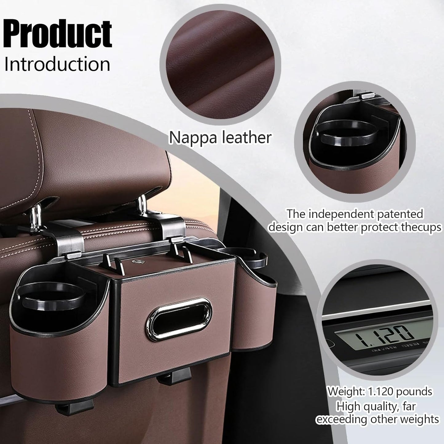 Back Seat Car Organizer,4 in 1 Multifunctional Car Back Seat Storage Box with Drink Cup Holder Tissue Box, for Hold Phone,Snacks, Drinks, Handbag