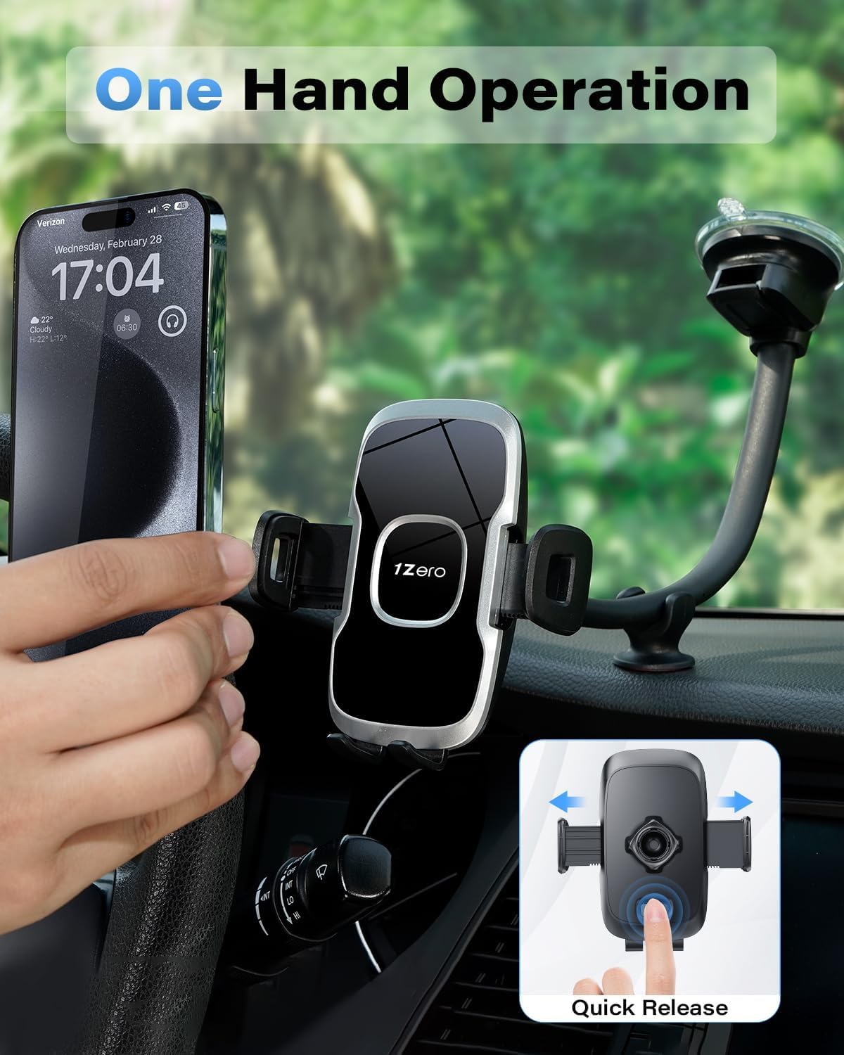 1Zero Solid Car Truck Phone Mount Holder with 14-Inch Gooseneck Long Arm