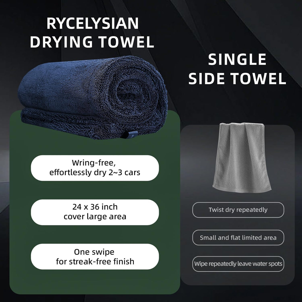 2-Pack 1500GSM Microfiber Drying Towel for Car 24"x36" & 11.8"x11.8"（Blue）