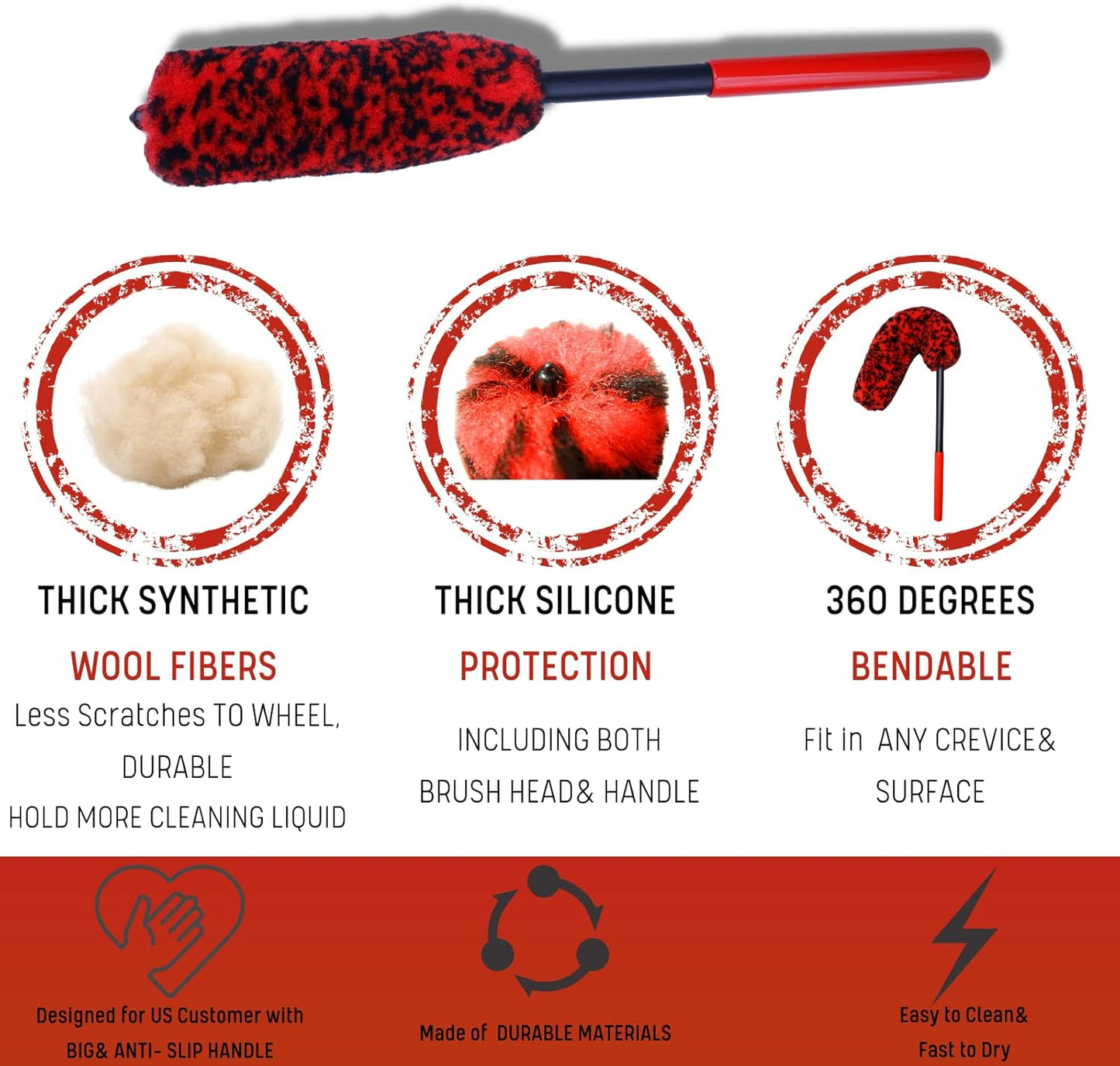 oesee Professional 4 Pack Long Handle Wheel Brush Kit for Cleaning Wheel and Tire- 2X Soft Wheel Cleaning Brush, Detailing Brush and Stiff Tire Brush, Bendable& Durable Wheel Rim Cleaner Brush Set