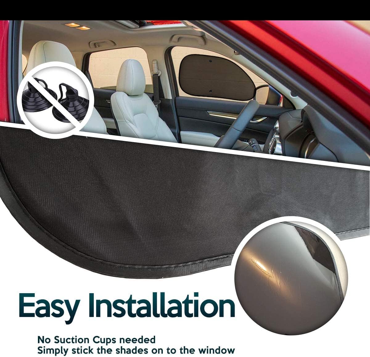 Zone Tech Side Window Cling On Sun Shades- 2-Pack Mesh Car Pop-Up Non Suction Cups Needed Sun-Shield