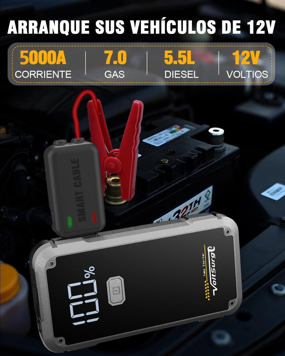 6000A Car Jump Starter, Battery Jumper Starter Portable 12V Jump Box for Up to 7.0L Gas & 5.5L Diesel Engines, Car Battery Charger with LCD Display, LED Flashlight & Battery Booster Cable