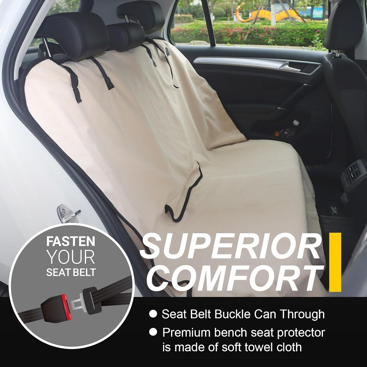 Back Seat Cover for Car Trucks Van SUV Jeep,Waterproof Rear Bench Towel Seat Covers for Dogs and Kids,Automotive Backseat Protector (Beige)