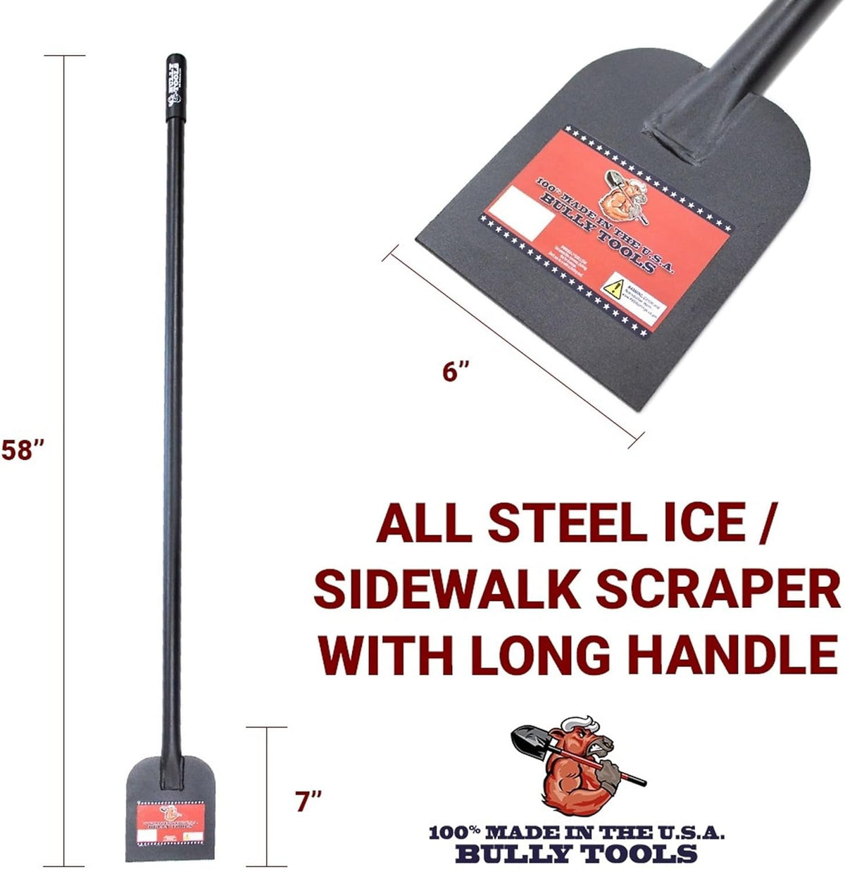 Bully Tools 11-Gauge All Steel Ice Scraper Long Handle, Made in USA