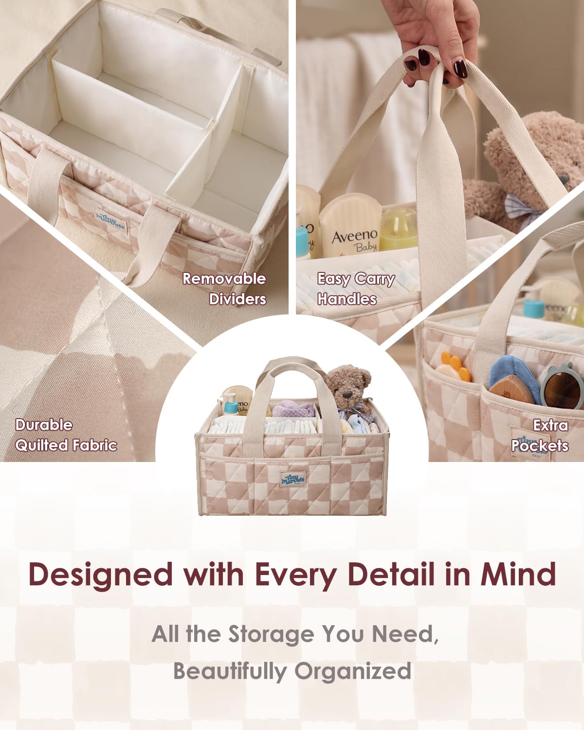 Baby Diaper Caddy Organizer – Nursery Storage Basket with Portable Handle & Removable Divider, Stylish Diaper Caddy for Changing Table, Couch, Car, Newborn Essentials Registry Search Must Haves