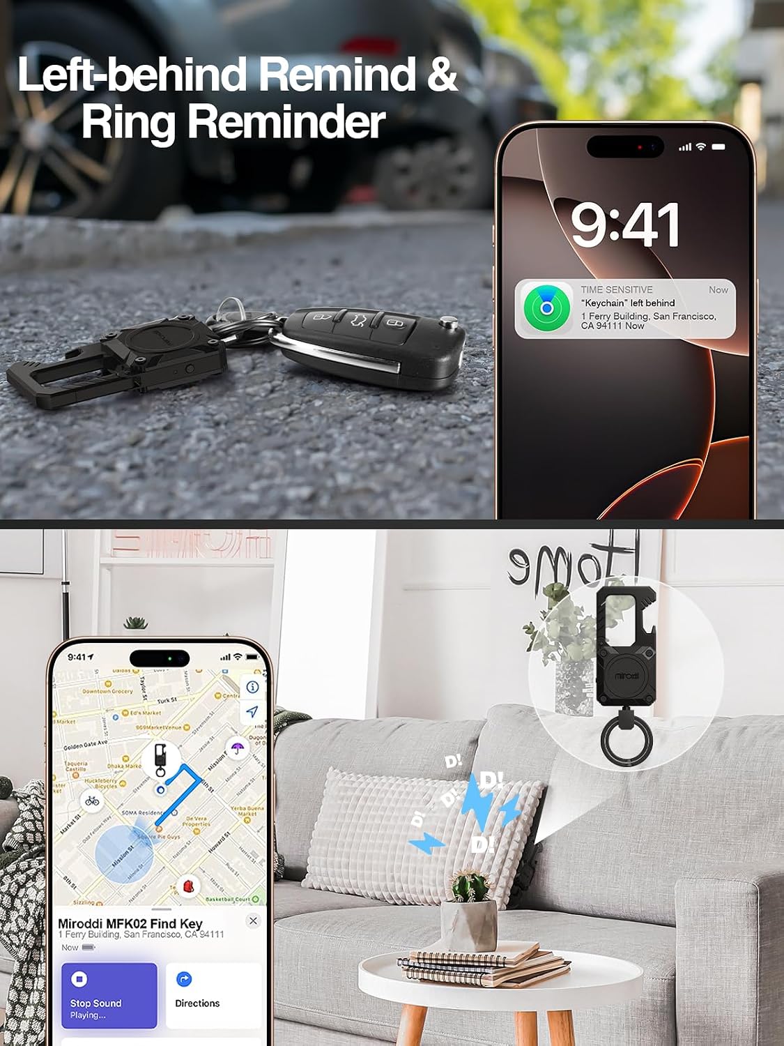 Miroddi Keychain Tracker, Men's Key Chain Works with Find My(iOS Only), Heavy Duty Keychain Carabiner Bottle Opener, Car Key Chains with Finder, Anti-lost Keyrings Tracker, Rechargeable, Black
