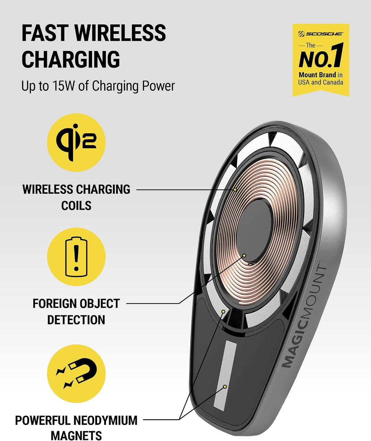 Scosche MPQMD-SP MagicMount Charge Pro Qi2 Fast Wireless Charging MagSafe Car Mount Charger, 15W Magnetic Cell Phone Holder for Car Dashboard Compatible with iPhone 16/15/14/13/12 Pro Max Plus, S25