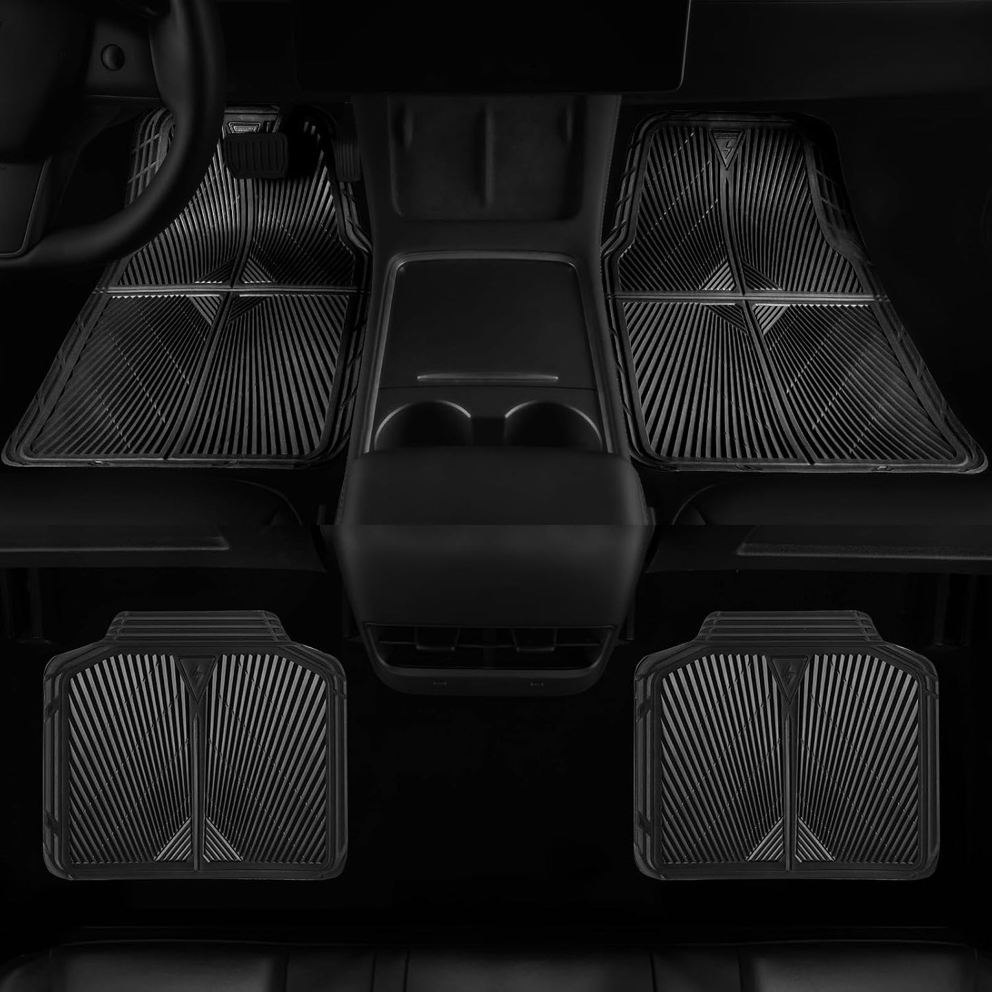 CAR PASS Rubber Car Floor Mats, All Weather Waterproof Car Mats, Universal Trim to Fit for Automotive, SUVs, Trucks, Vehicles, Anti-Slip Easy Clean, Heavy Duty Full Set 4 Piece, Black