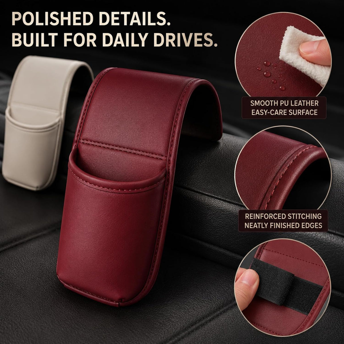 2027 New Leather Car Door Cup Holder for Window，Beige：2