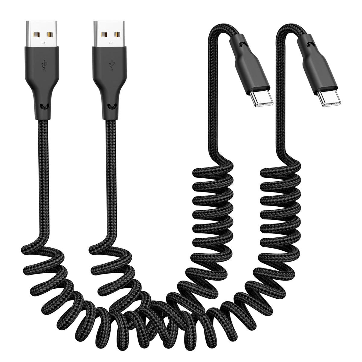 Quickeep Car Carplay Cable 2Pack 3ft Coiled USB A to USB C Fast Charge Cord