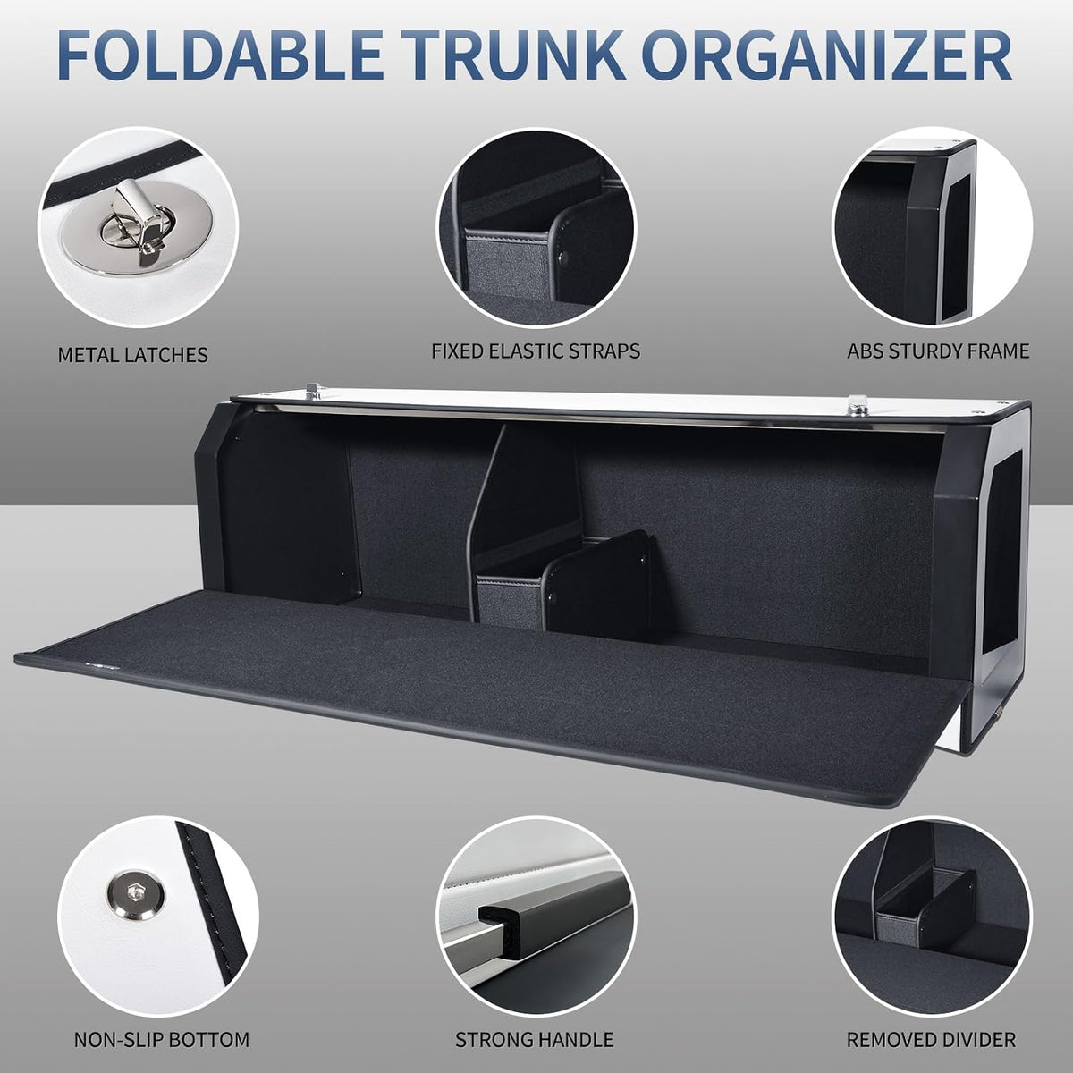 Car Trunk Suv Organizer for 2022-2023 Tesla Model Y (5-Seater), Leather Sturdy Trunk Storage Bin Box, Compartment Foldable Organizer with Lid and Push-pull Handle, White