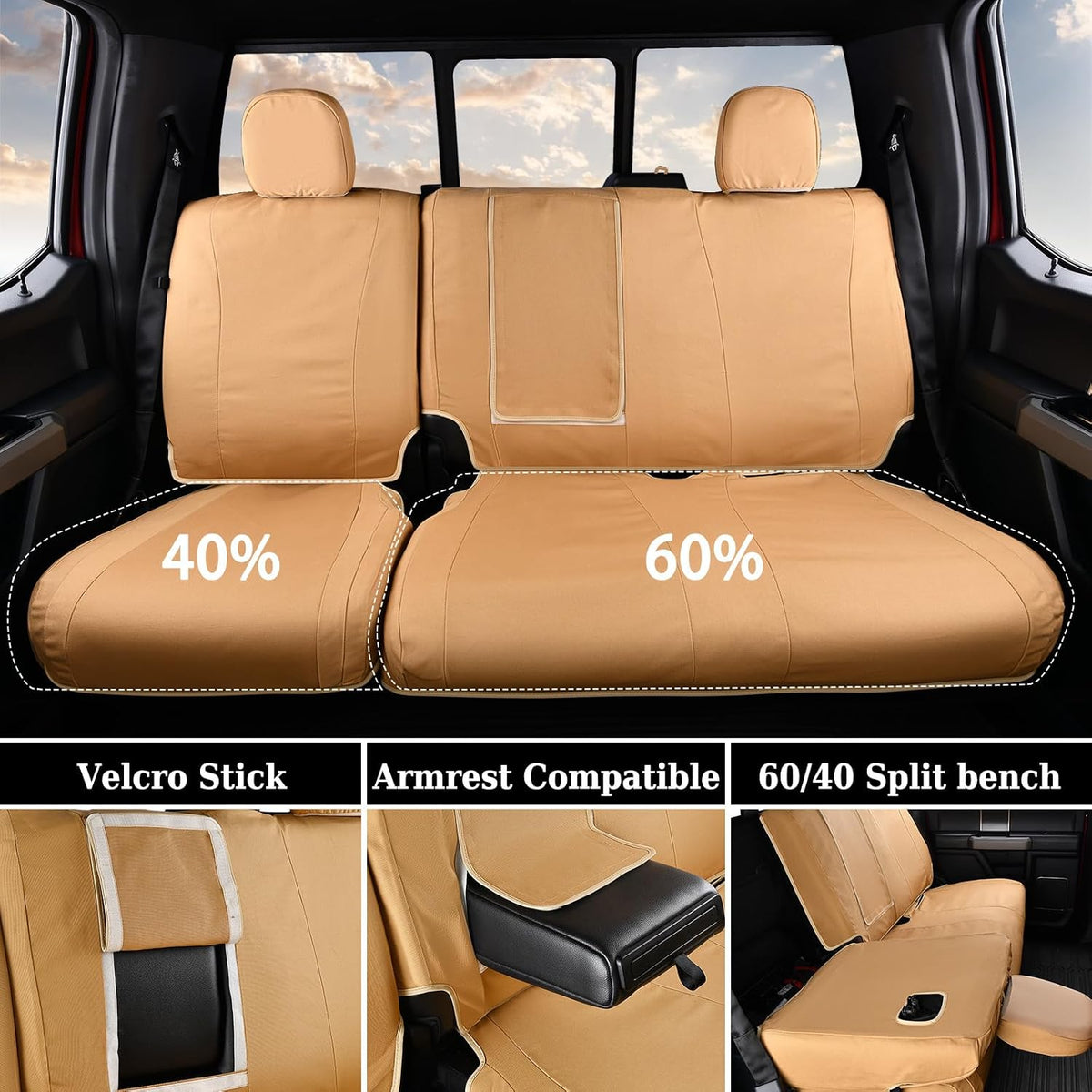 Coverado Rear Car Seat Covers, Waterproof Canvas Seat Protector for Car Seat Cushions for Kids & Dogs, Seat Covers Compatible with 2015-2026 Ford F150 & 2017-2026 Ford F250 F350 F450(Yellow, 2PCS)