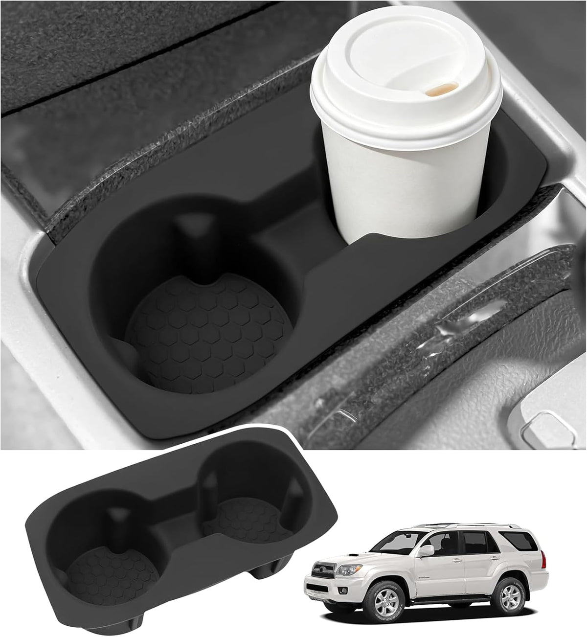 Hellet Car Cup Holder Compatible with Toyota 2003 2004 2005 2006 2007 2008 2009 4Runner Accessories Silicone Material OEM Style Inserts Center Console Organizer