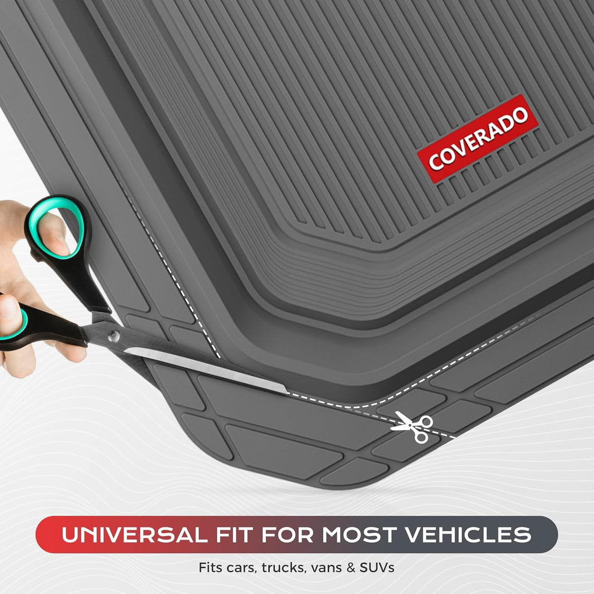 Coverado Heavy Duty Car Floor Mats, Deep Dish Car Mats Full Sets, Durable Waterproof Floor Mats, Trim to Fit Automotive Mats, Universal Car Accessories for Cars SUV Trucks Sedans Vans, Gray, 3pcs