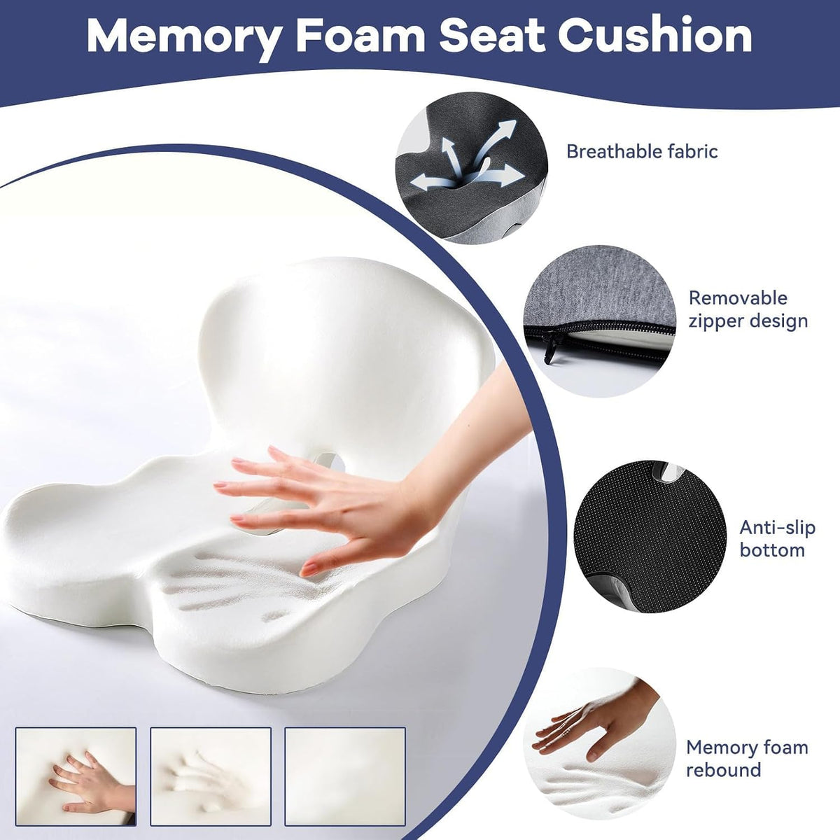 Memory Foam Car Seat Cushion, Ergonomic Pad for Driving & Office