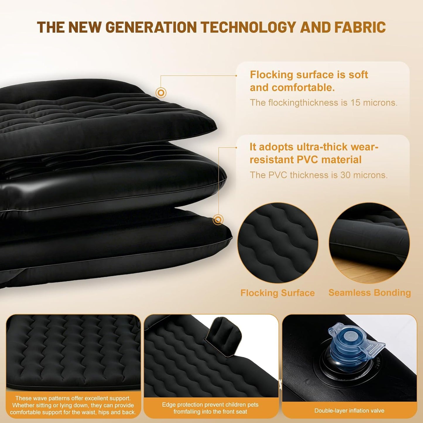 Onirii Inflatable Car SUV Air Mattress Back Seat Bed | Portable Thickened Car Travel Camping Sleeping Air Mattress Blow Up Bed with Air Pump for Car Universal SUV
