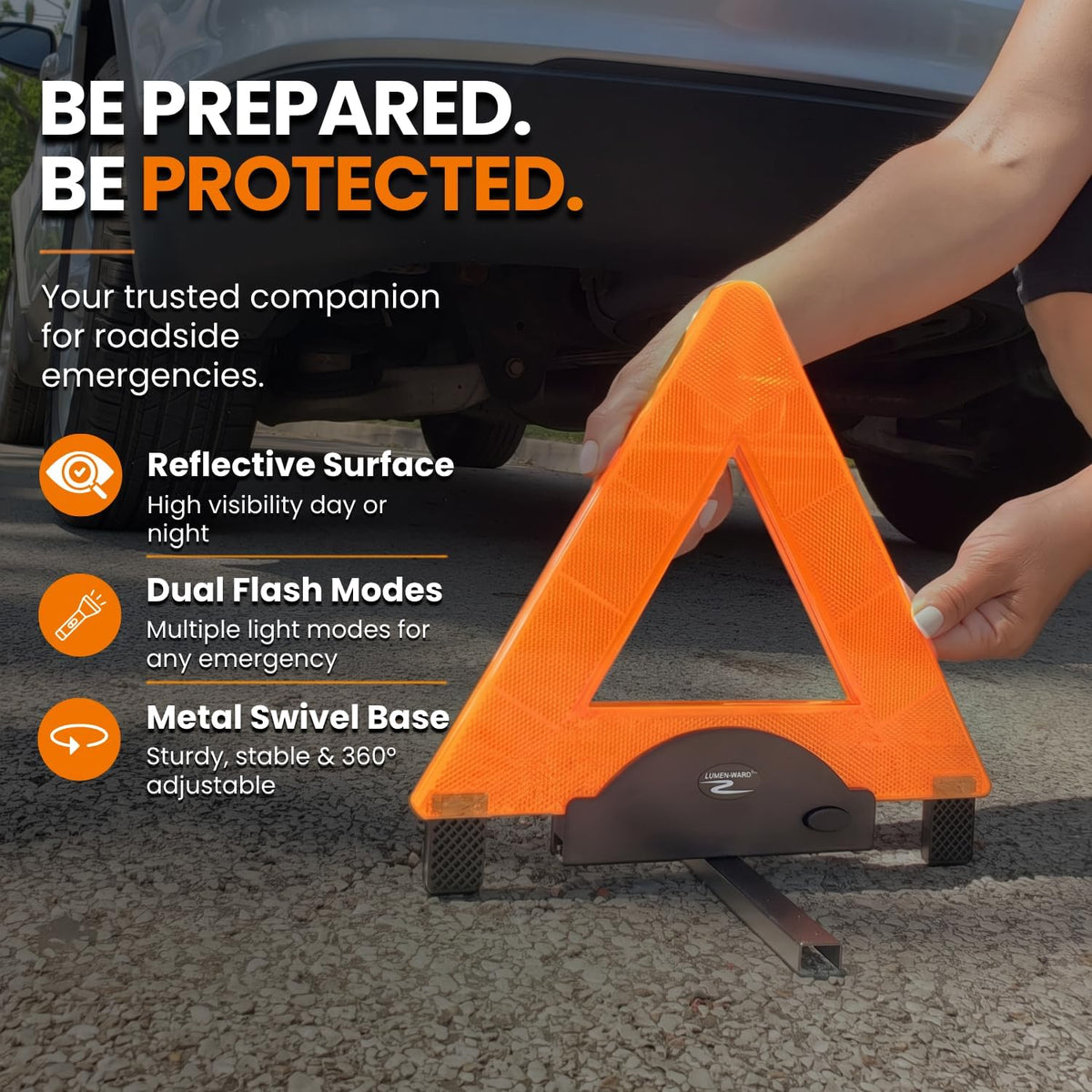 Lumen Wand 3 Pack LED Reflective Warning Triangles Emergency Safety Kit