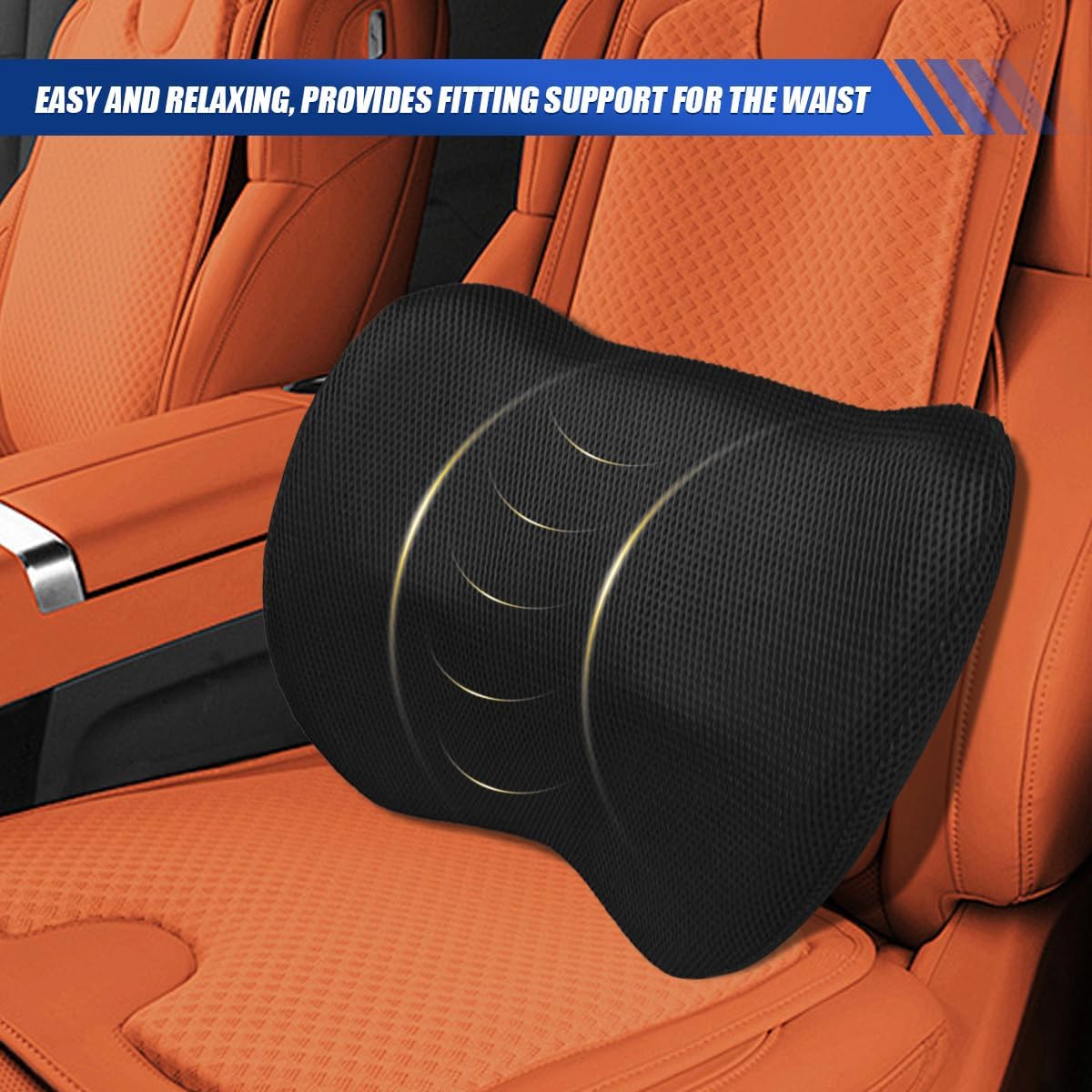 Car Lumbar Support Pillow, Breathable Memory Foam Car Seat Back Cushion for Comfortable Driving, Universal Auto Interior Rest Pillow for Home, Office, Wheelchair (Black)