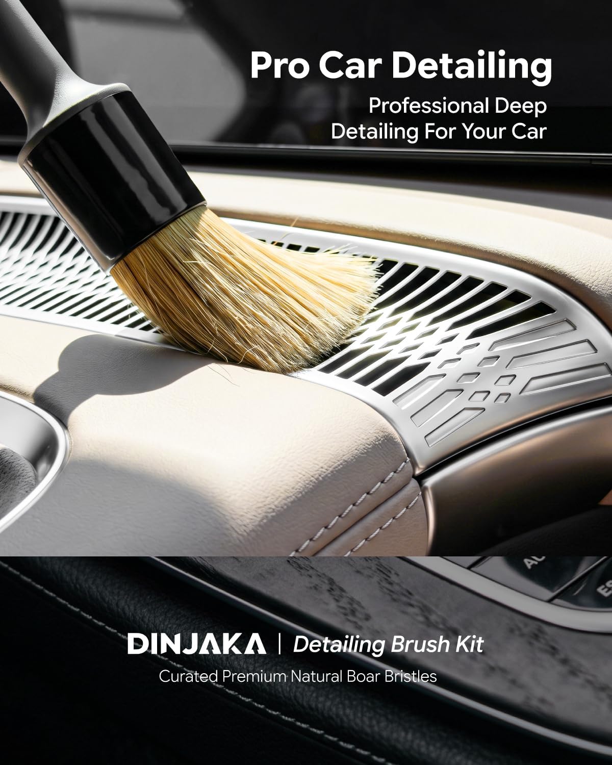Car Detailing Brush Set Boar Hair 4 Pack Interior Exterior Vents