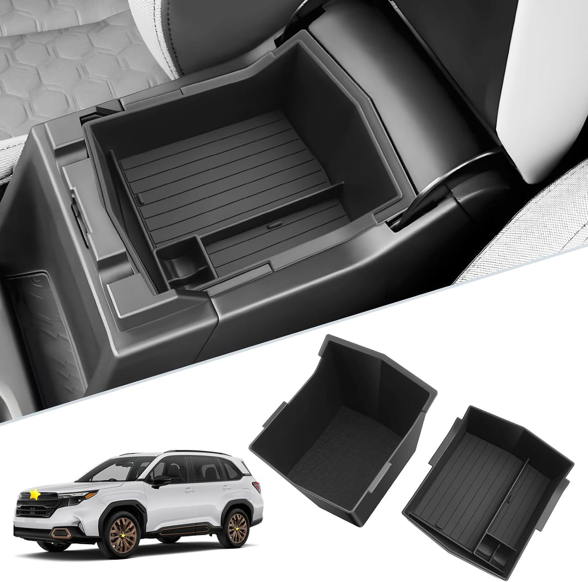 SKTU 2-Pack for 2025 Subaru Forester Center Console Organizer for 2025 Subaru Forester (Base/Premium/Sport/Limited/Touring) Console Tray Subaru Forester 2025 Accessories Double Layers
