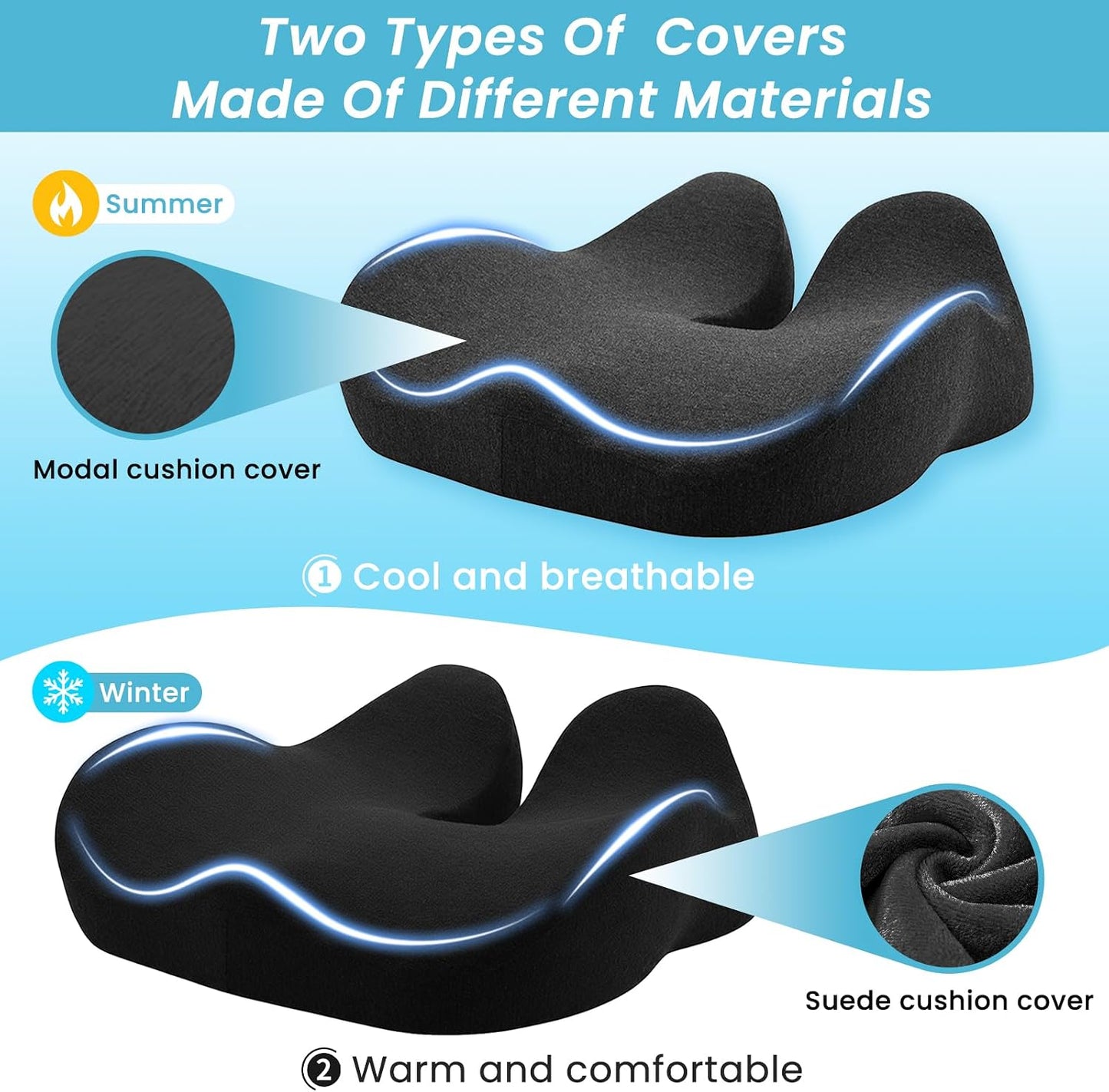 Seat Cushion,Ergonomic Chair Cushions for Sit Bone Tailbone Pain Relief,Sciatica &amp; Back Support,Memory Foam Butt Pillow for Office,Car,Home,Gaming,Wheelchair