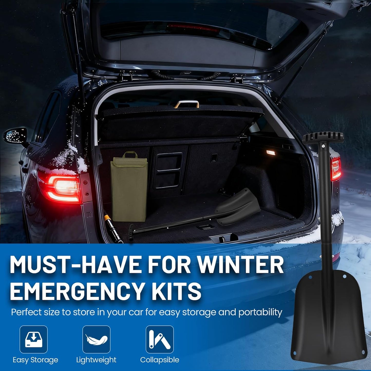 Car Shovel Snow Kit，Aluminium Collapsible Snow Shovel & Extendable Ice Scrapers for Car Windshield with Foam Grip，Snow Car Shovel for Car, Trucks, SUV, Vehicles