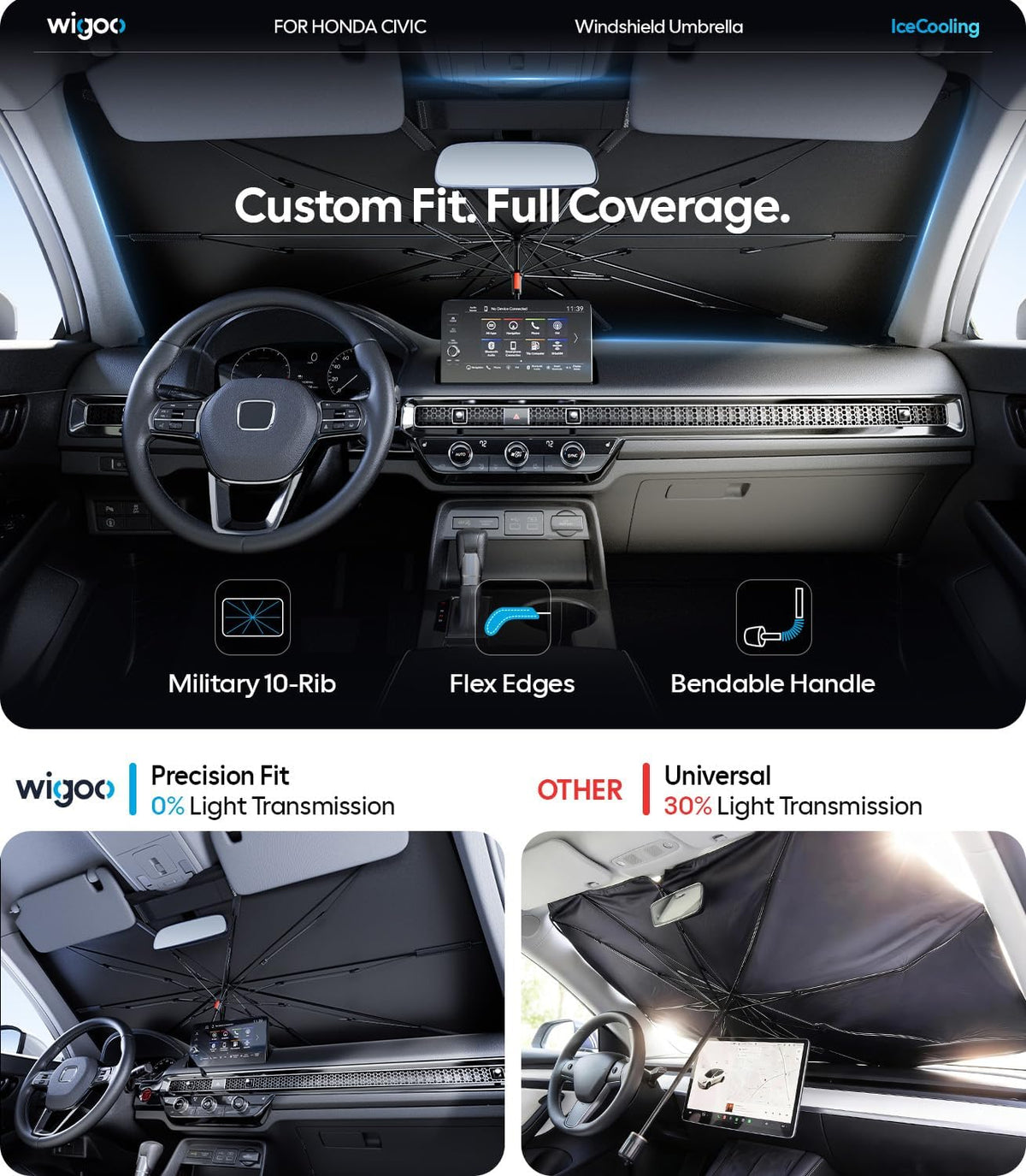 Wigoo Windshield Sun Shade Umbrella for Honda Civic 2016-2026