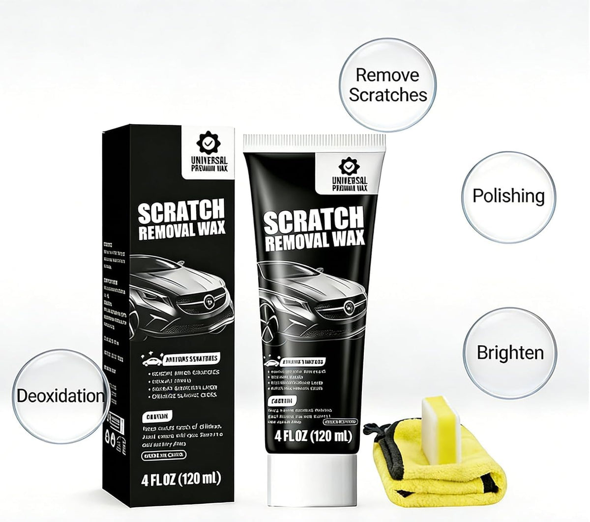 Car Scratch Remover 2-Pack, Premium Auto Paint Restorer Wax & Swirl Eraser Kit with Sponge & Microfiber Towel, Safe for Universal Colors, DIY Clear Coat Polishing Compound for Scuffs