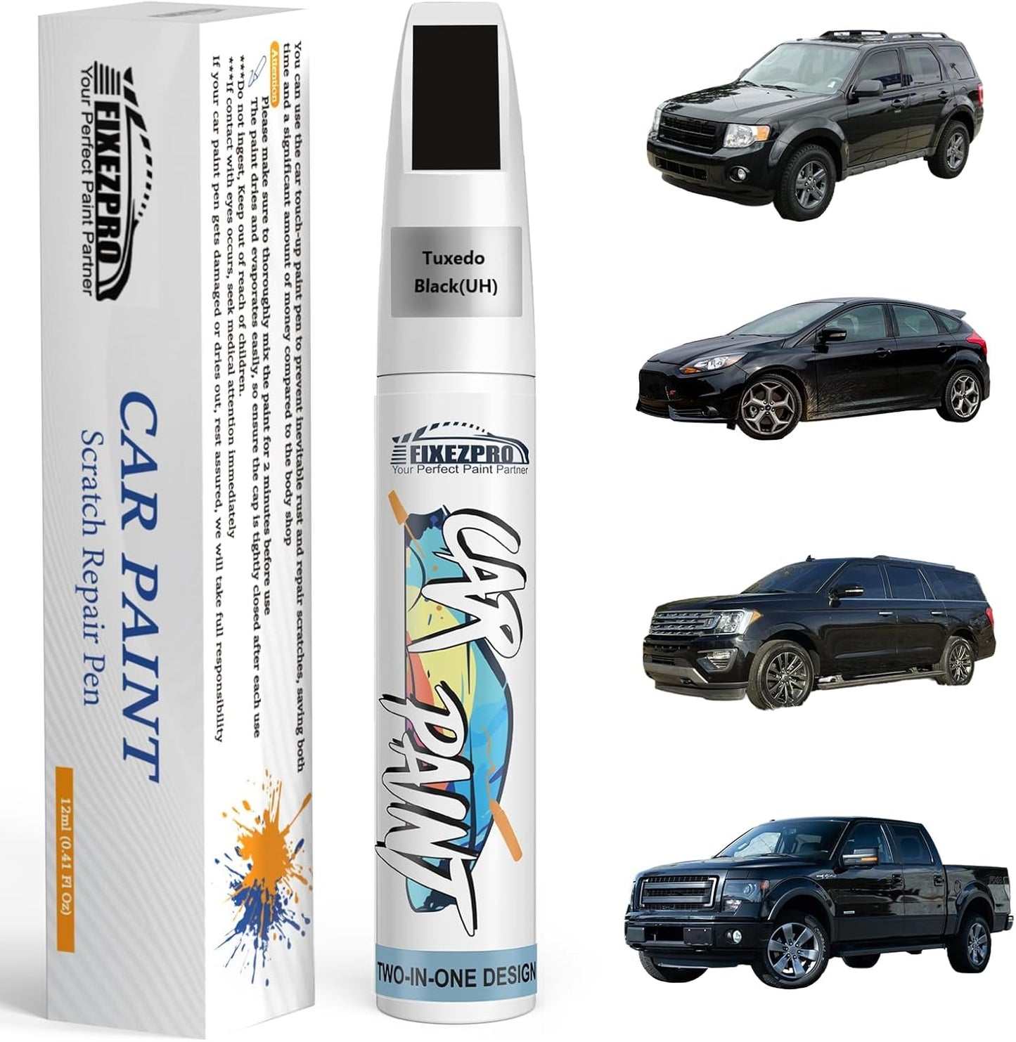 Tuxedo Black(UH) Touch Up Paint for Ford, Car Paint Scratch Repair Remover Pen Color Exact Match, Quick and Easy to Fix and use Automotive Chips and Nicks Scuff