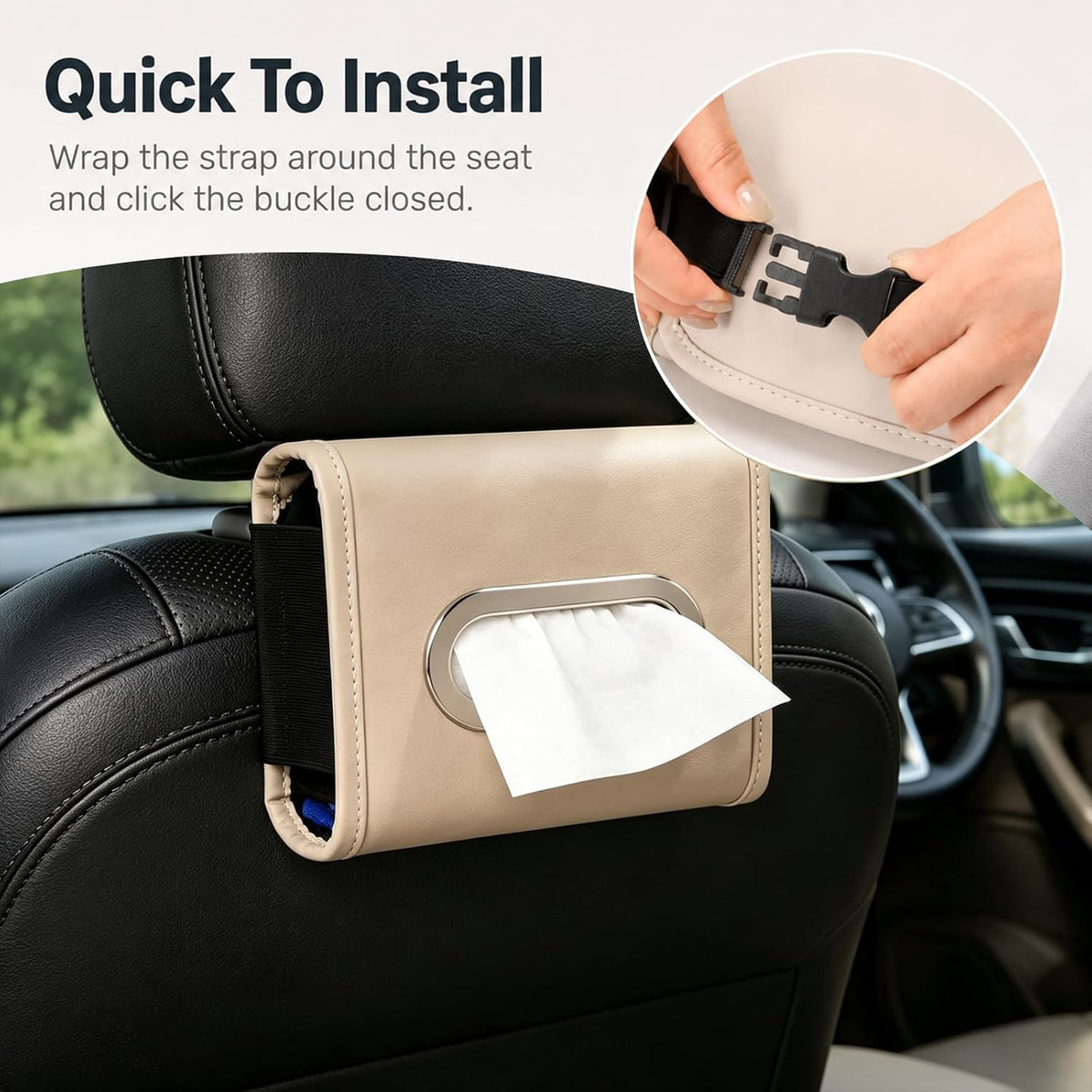 Car Tissue Holder,PU Leather Tissue Box Cover Keep Car Tidy,Backseat Napkin Rectangle Organizer,Napkin Holder for Cars,White,7.1x4.9x3inch