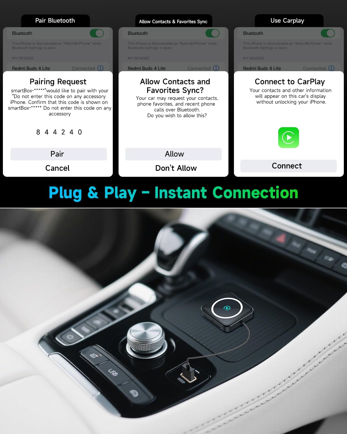 Wireless CarPlay and Android Auto Adapter, USB-A/C, 2-in-1 Compact Auto Kit