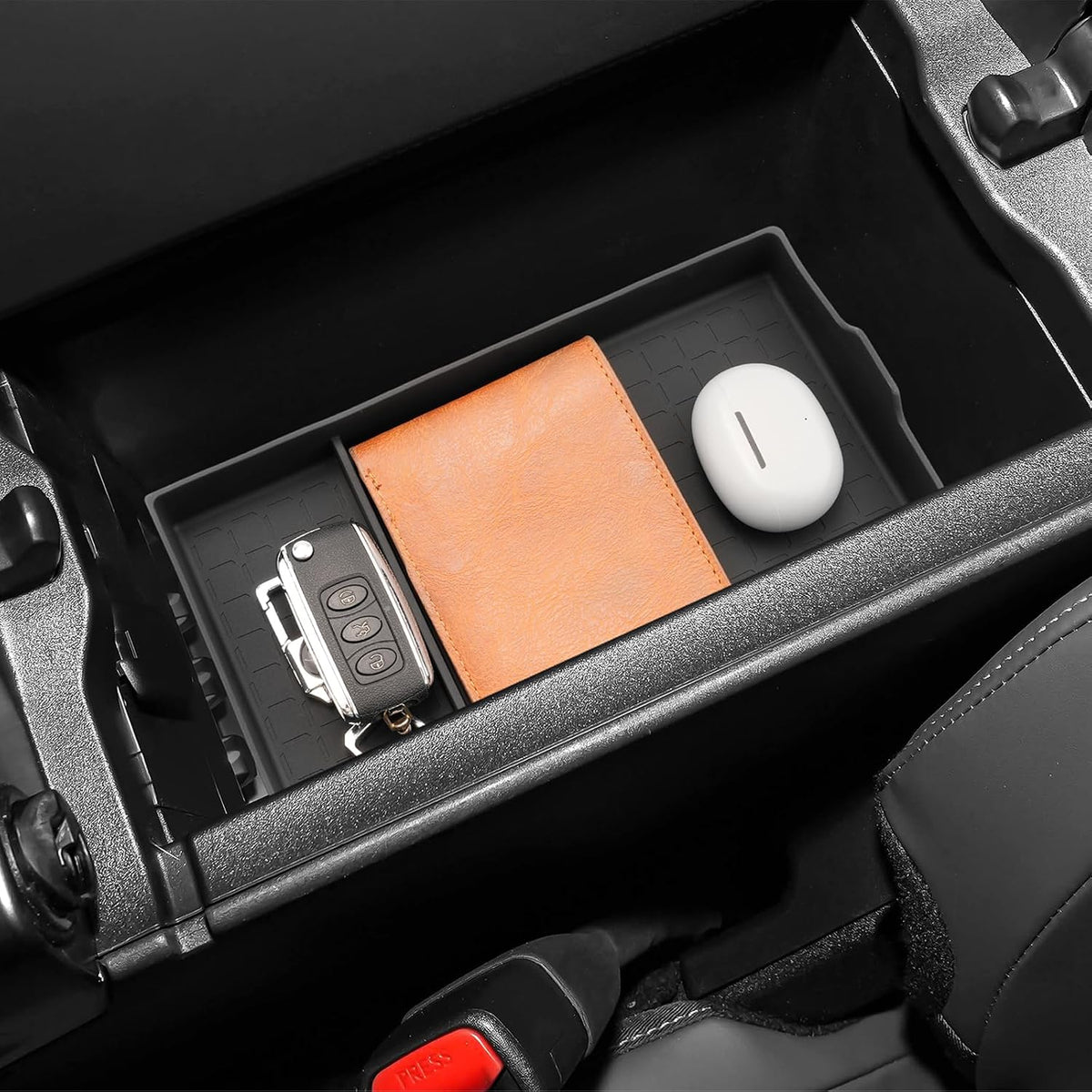 (Upper+Lower Layer) 2026 R AV4 Center Console Organizer for Toyota R AV4 (LE/SE/XLE Premium/Woodland/XSE/Limited), Durable ABS&Silicone Console Tray Insert 2026 R AV4 Accessories