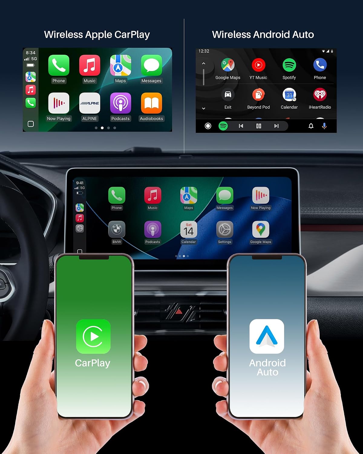 PASKOO Wireless CarPlay Adapter for Apple iPhone & Android Phones, Multi-User Seamless Connection for Convert Wired to Wireless Car Play Adapter, Zero Latency, Plug & Play for 2016+ Vehicles