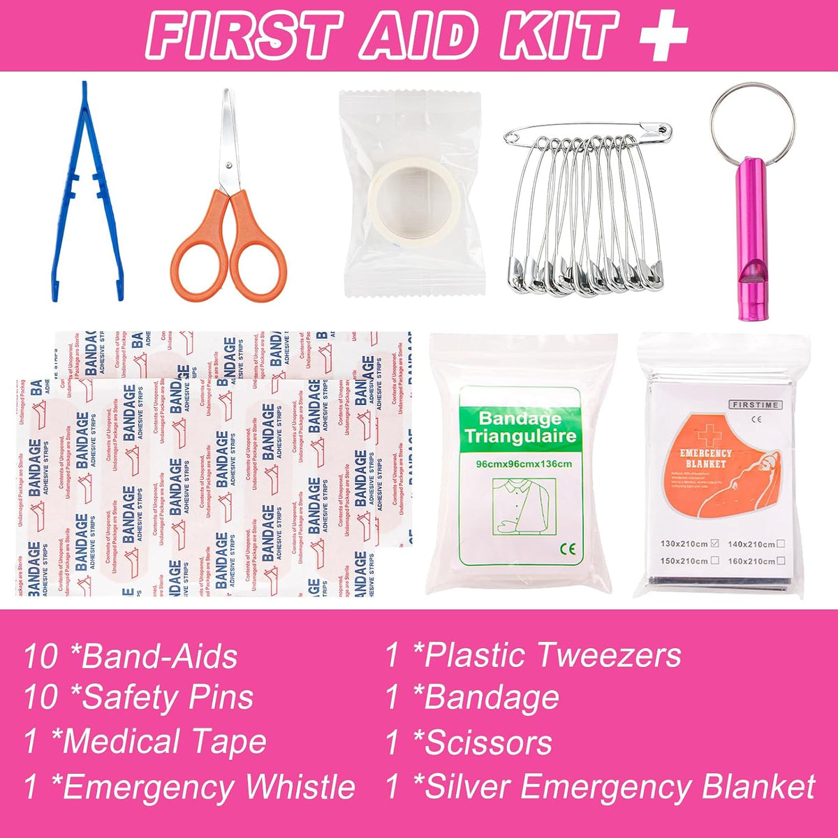 Car Emergency Kit with Portable Air Compressor, Jumper Cables, Tow Straps – Roadside Emergency Safety Tool for Vehicles, Trucks, SUVs Pink