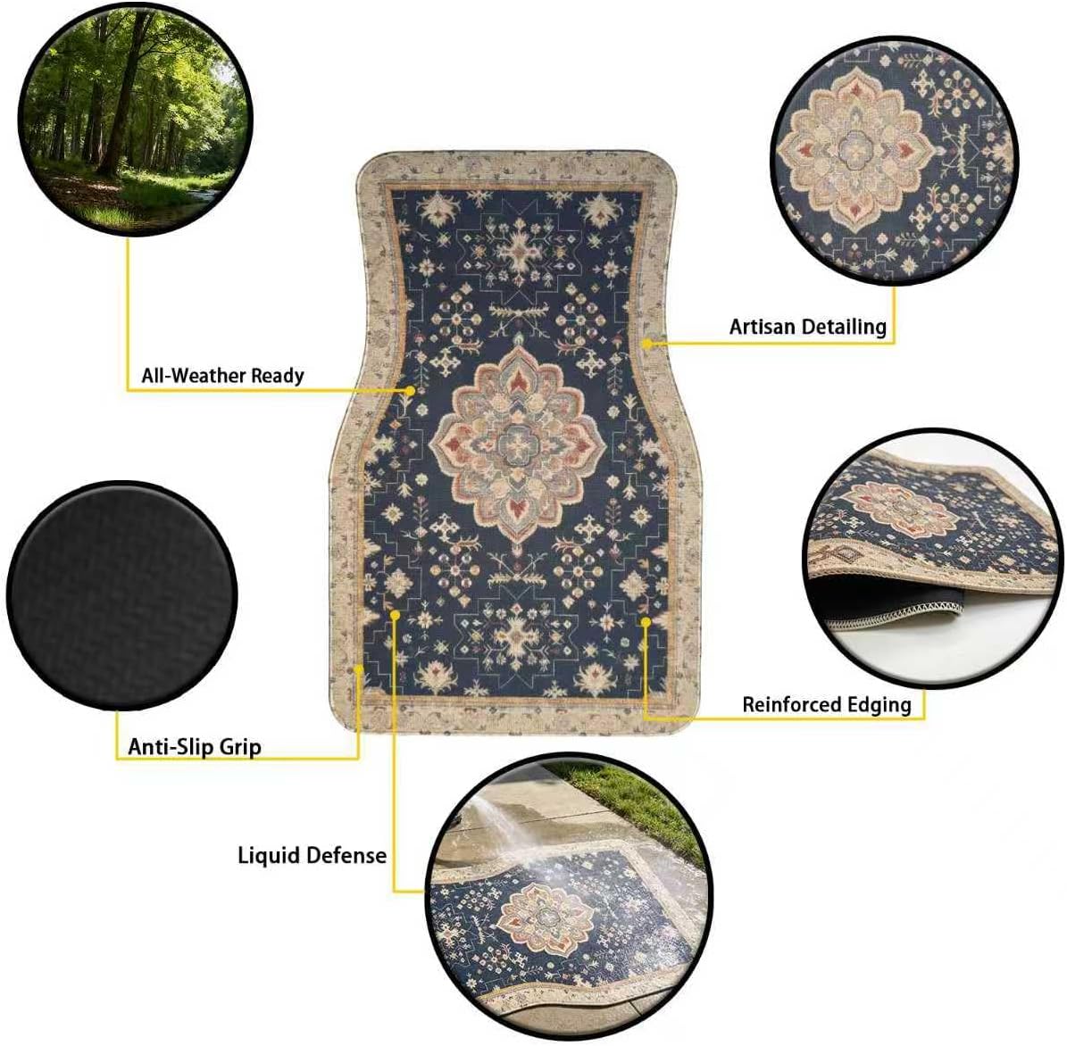 Persian Rug Car Floor Mats Universal Vintage Blue Set