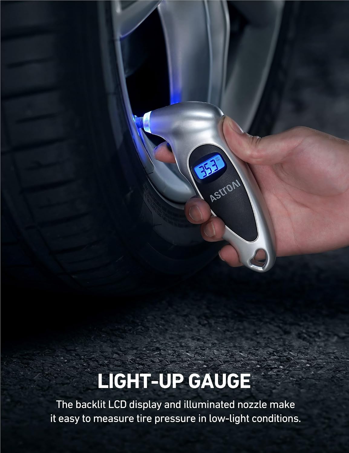 AstroAI Pro Digital Tire Pressure Gauge 3-250PSI ANSI B40.7 Grade 2A (±0.5%), Tire Gauge for Tire Pressure, Solid Brass with Rubber Hose, Air Bleeder Valve and Backlit LED, Car Accessories, Gold