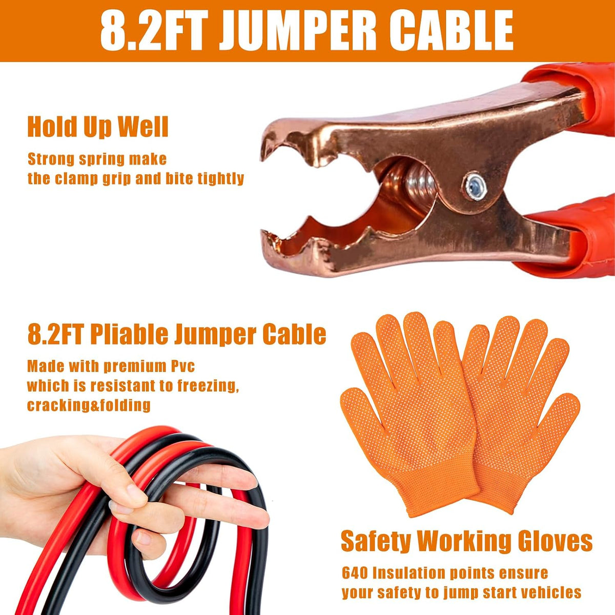 Car Roadside Emergency Kit, Car Safety Kit Portable Car Kits for Emergency with Jumper Cable, Safety Hammer, Orange