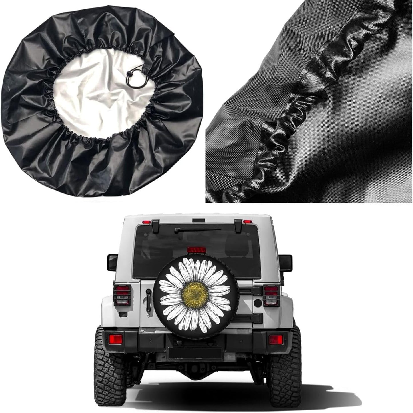 Daisy Flower Spare Tire Cover Dust-Proof Wheel Tire Cover Fit Trailer, RV, SUV and Many Vehicle 16 Inch