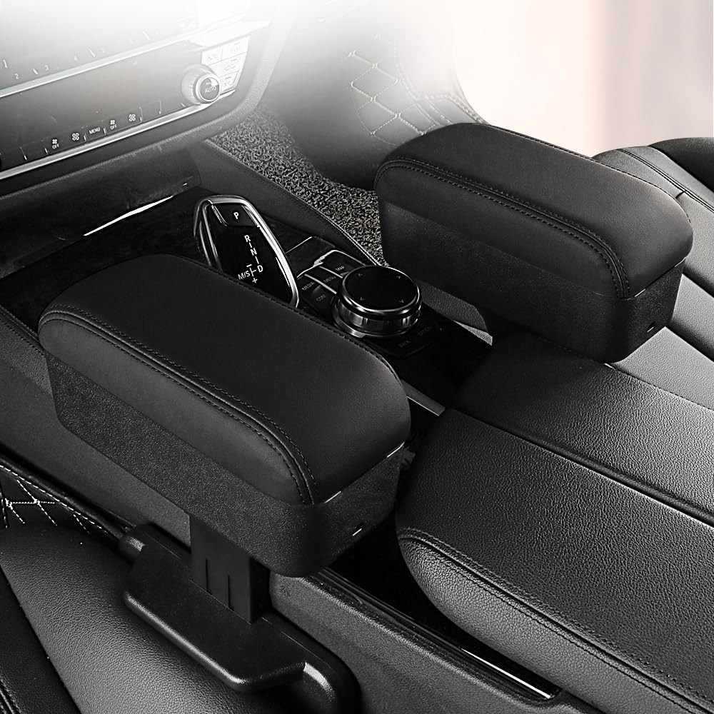 JEYODA Car Armrest Box with Cup Holder Car Central Liftable Armres Storage Organizer Box Arm Rest，Car Seat Gap Filler Organizer 1PC (Black)