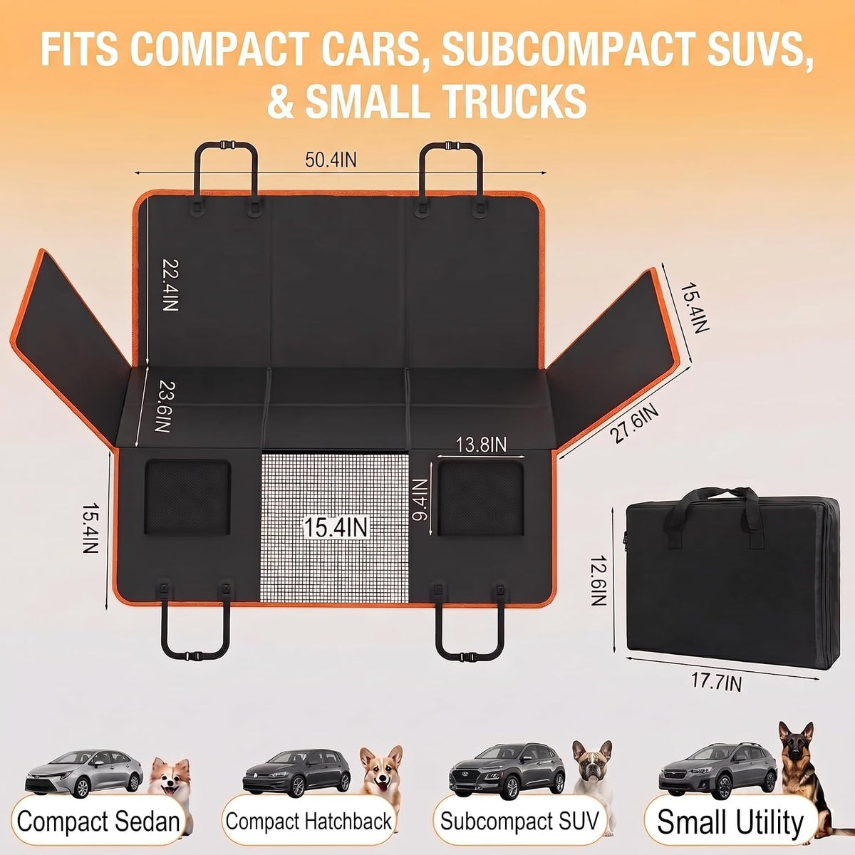 Gusil Back Seat Extender for Dogs: Mobile Cozy Pet Den! Skin-Safe Padding, Heavy-Duty PU Leather with Hard Bottom, 450lb Capacity-Waterproof, Non-Slip, 45% More Space (Fits Cars, SUVs & Small Trucks)