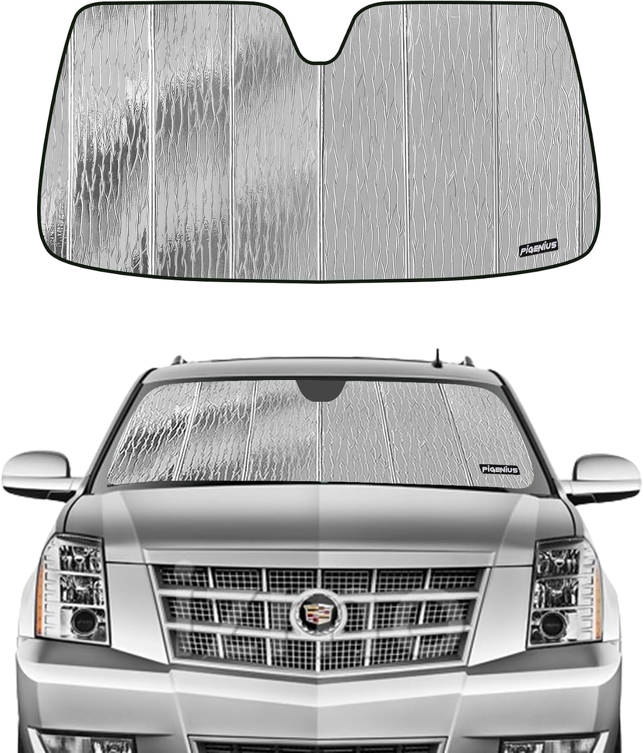 Pigenius Windshield Sunshade for Chevy Avalanche 2007-2013 Tahoe Suburban GMC Yukon Cadillac Escalade 2007-2014, Reversible Silver/Black