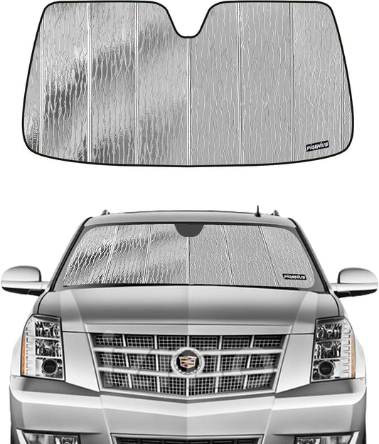 Pigenius Windshield Sunshade for Chevy Avalanche 2007-2013 Tahoe Suburban GMC Yukon Cadillac Escalade 2007-2014, Reversible Silver/Black