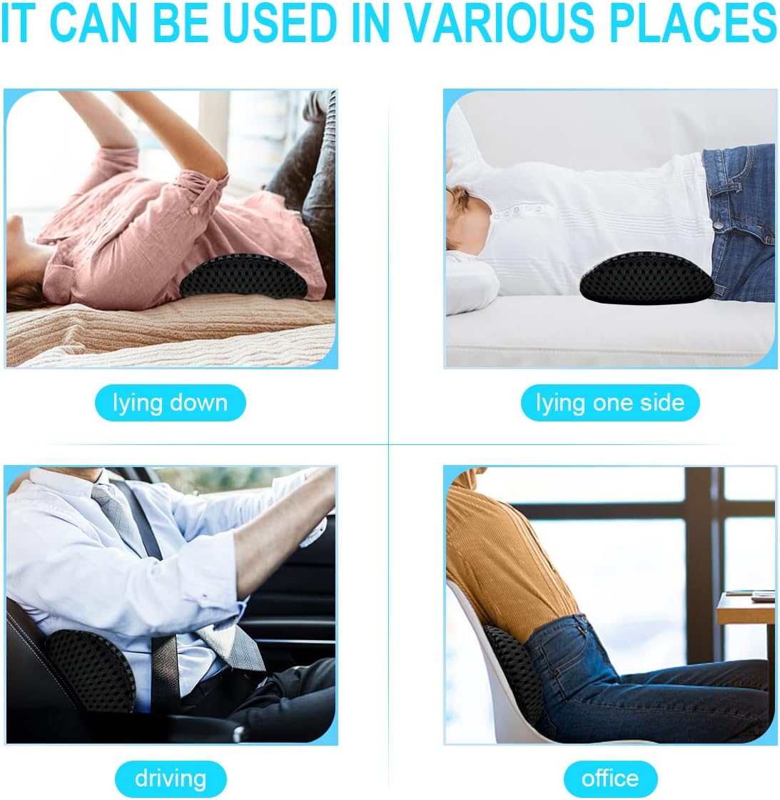 Lumbar Support Pillow for Office Chair, Memory Foam Lumbar Pillow for Lower Back Pain Relief (Black)